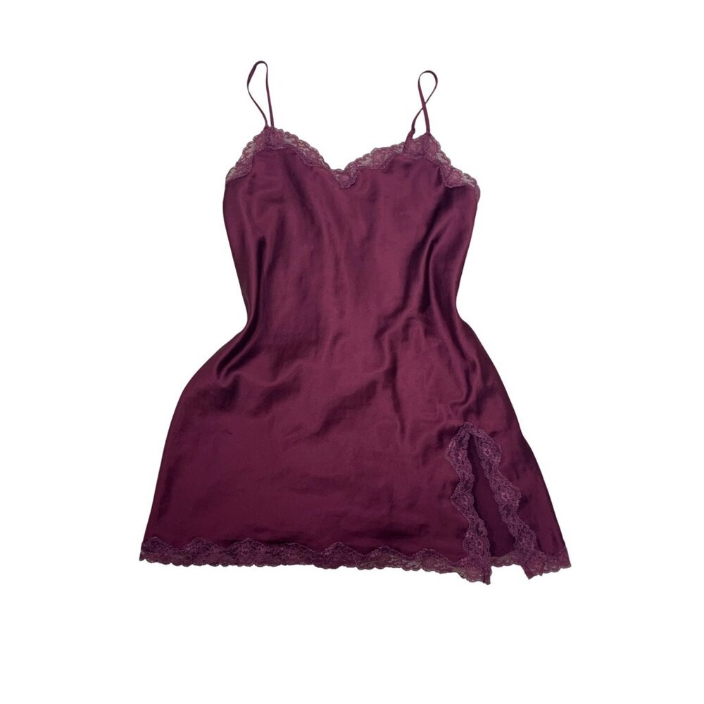 VTG Victorias Secret 90s Y2K Lace Trim Slip Dress S Burgundy Nightgown Bodycon
